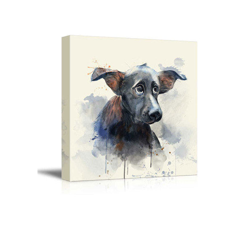 Black Hairless Dog Wall Art Pet Painting Kids Textured Canvas Print for Child Room
