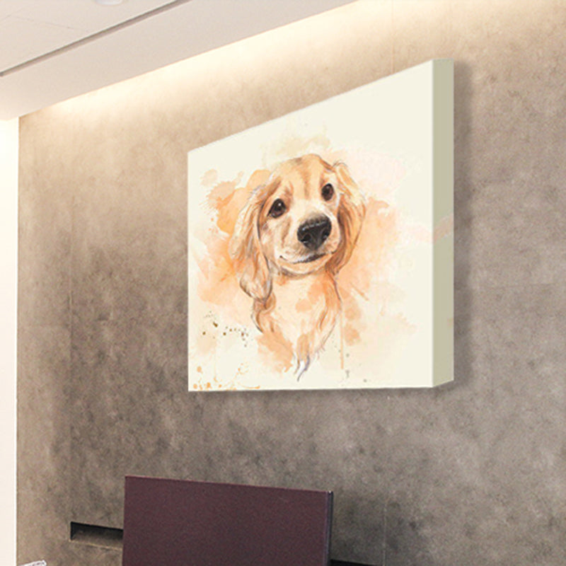 Textured Beagle Puppy Painting Childrens Art Canvas Wall Decor in Yellow for Nursery