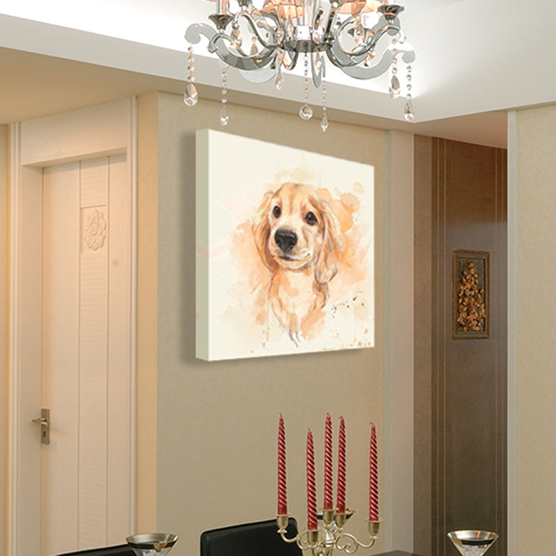 Textured Beagle Puppy Painting Childrens Art Canvas Wall Decor in Yellow for Nursery