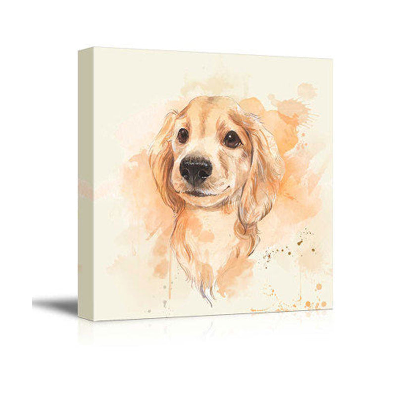 Textured Beagle Puppy Painting Childrens Art Canvas Wall Decor in Yellow for Nursery