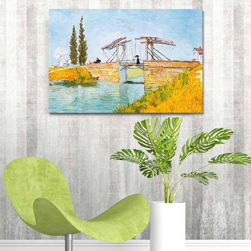 Yellow River Landscape Wall Art Van Gogh the Langlois Bridge Farmhouse Textured Painting