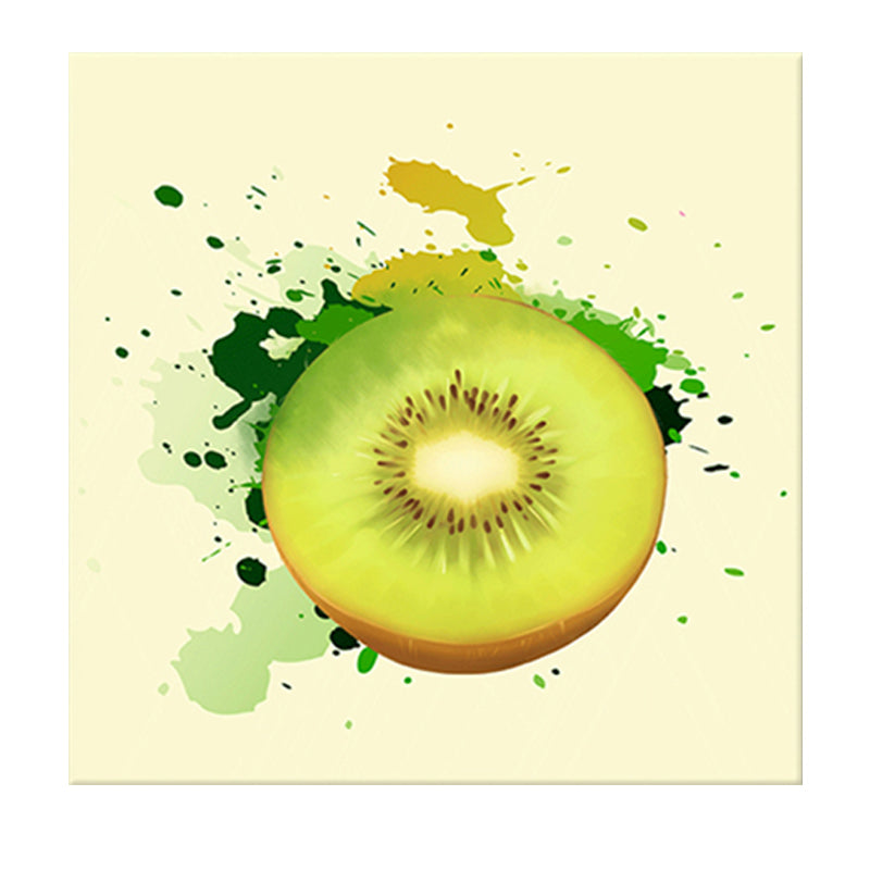 Kiwi Fruit Paint Wall Art Kids Style Canvas Painting in Yellow-Green for Dining Room