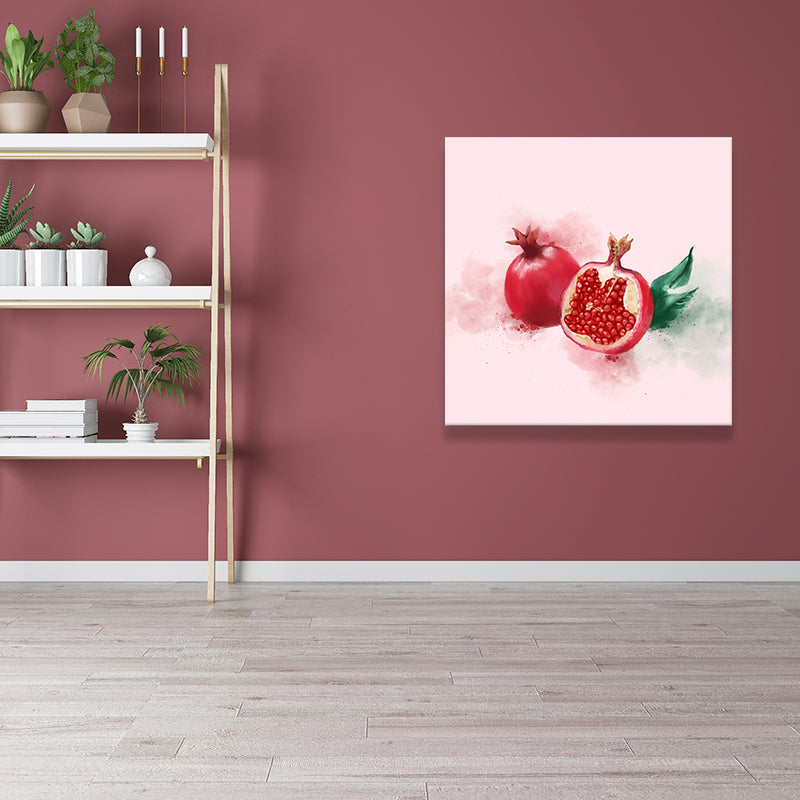 Kids Pomegranate Fruit Painting Red Textured Surface Wall Art for Dining Room