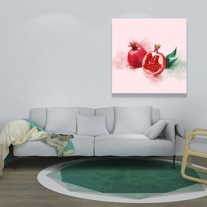 Kids Pomegranate Fruit Painting Red Textured Surface Wall Art for Dining Room