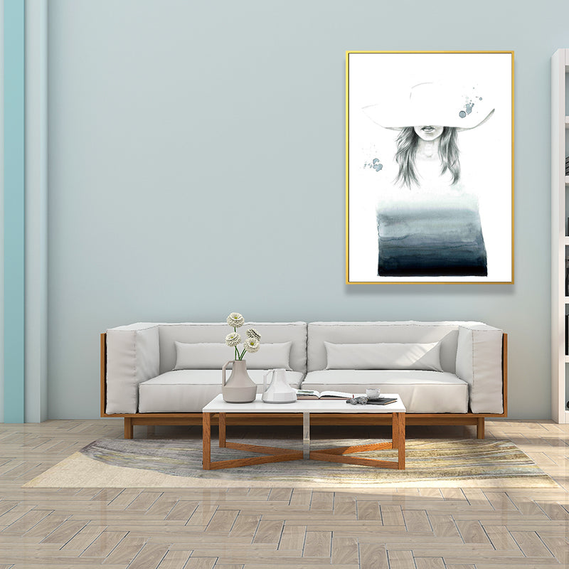 Textured Figure and Botanical Painting Canvas Glam Style Wall Art Decor for Bathroom