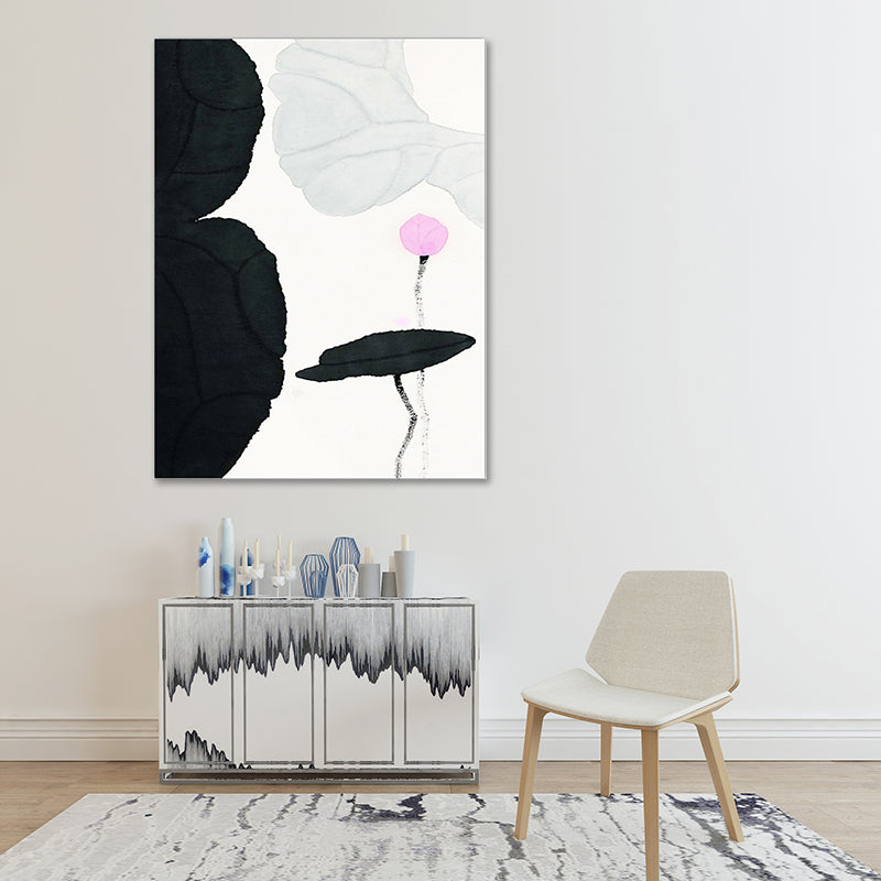Toile imprimée traditionnelle avec étang de Lotus, décoration murale texturée de couleur foncée pour salon