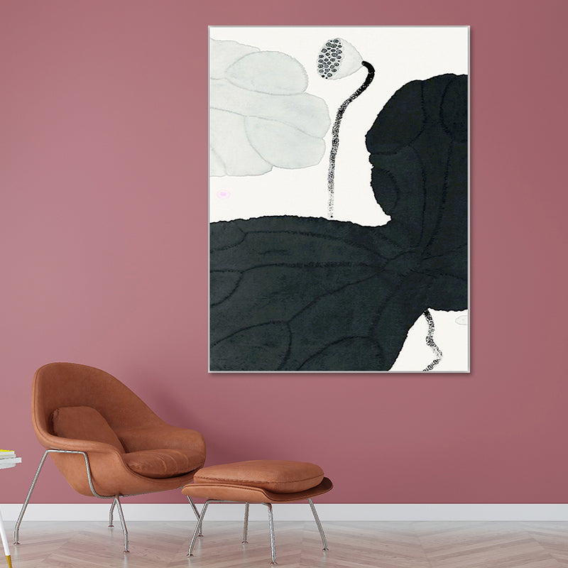 Toile imprimée traditionnelle avec étang de Lotus, décoration murale texturée de couleur foncée pour salon