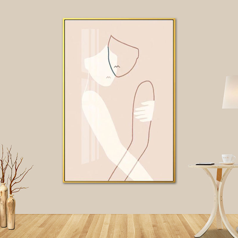 Nordic Style Hugging Figures Canvas Pink Textured Wall Art Print for Living Room