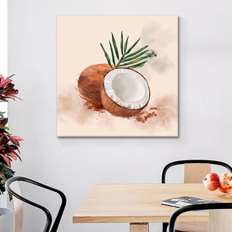 Childrens Art Coconut Painting Canvas Made Textured Brown Wall Decor for Kitchen