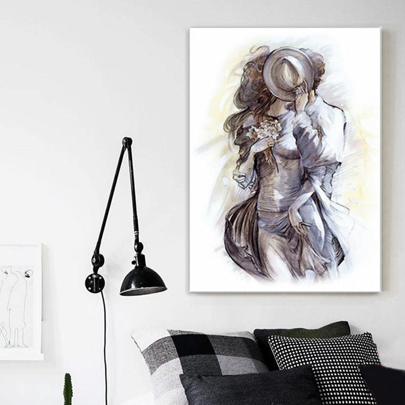 Grey Minimalism Wall Art Print the Hug of Lover from Back Painting for Girls Bedroom