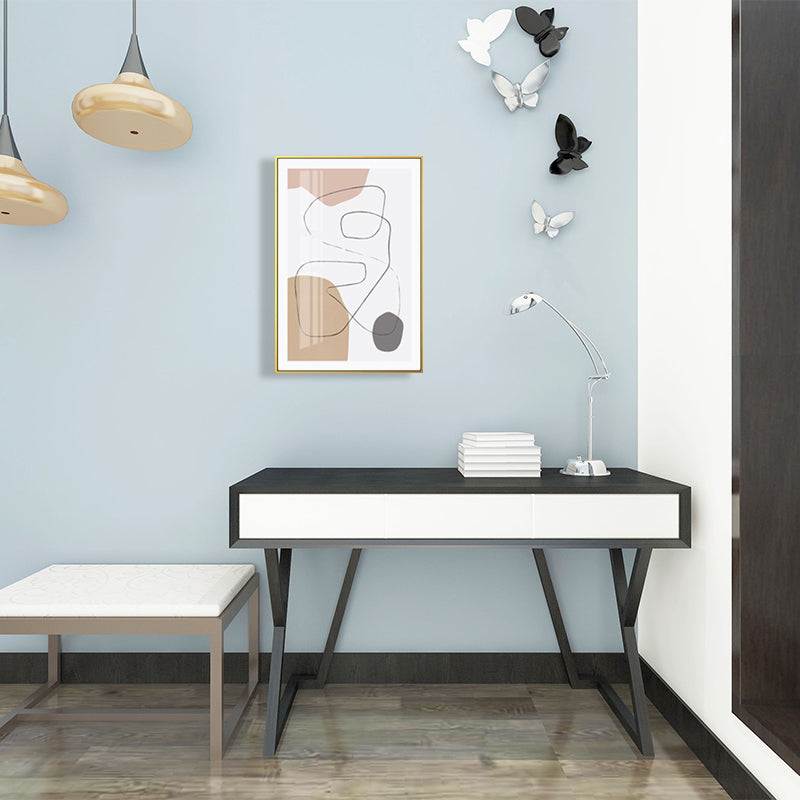 Brown Abstract Pattern Canvas Pencil Scandinavian Textured Wall Art for Guest Room