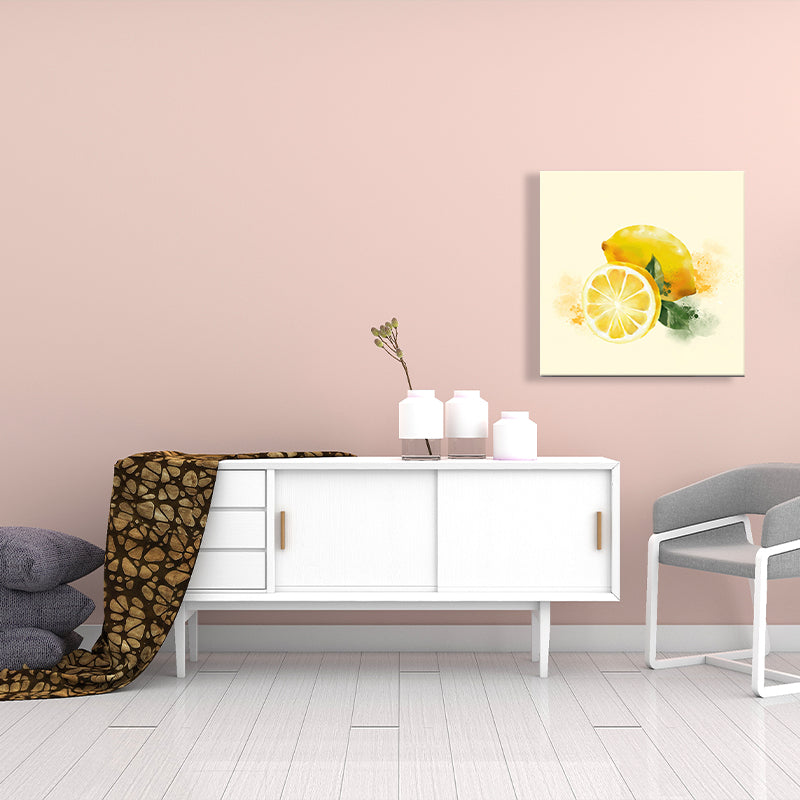Fruit Lemon Canvas Art Kids Healthy Lifestyle Painting in Yellow for Sitting Room
