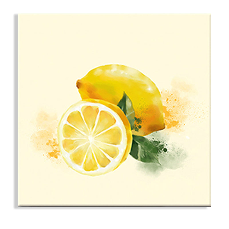 Fruit Lemon Canvas Art Kids Healthy Lifestyle Painting in Yellow for Sitting Room