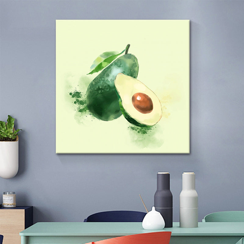 Green Avocado Wall Art Print Fruit Kids Style Textured Wall Decoration for Living Room