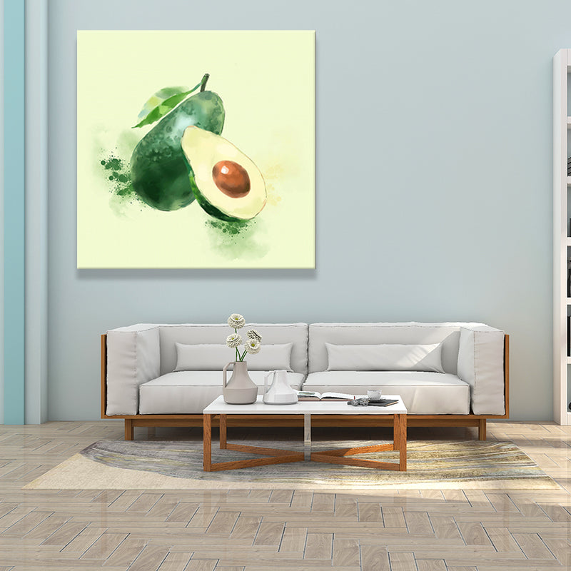 Green Avocado Wall Art Print Fruit Kids Style Textured Wall Decoration for Living Room