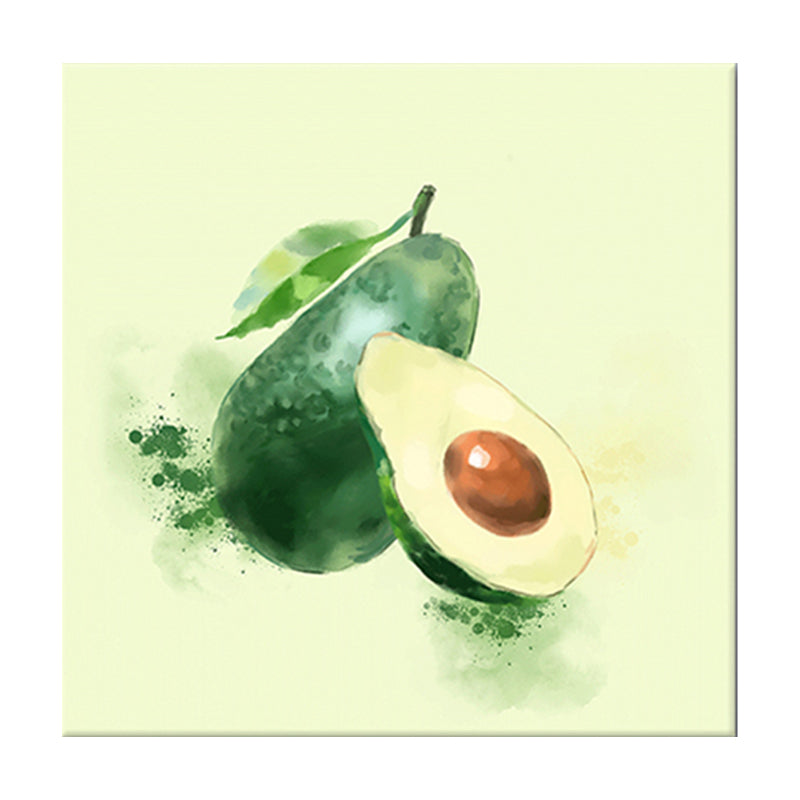 Green Avocado Wall Art Print Fruit Kids Style Textured Wall Decoration for Living Room