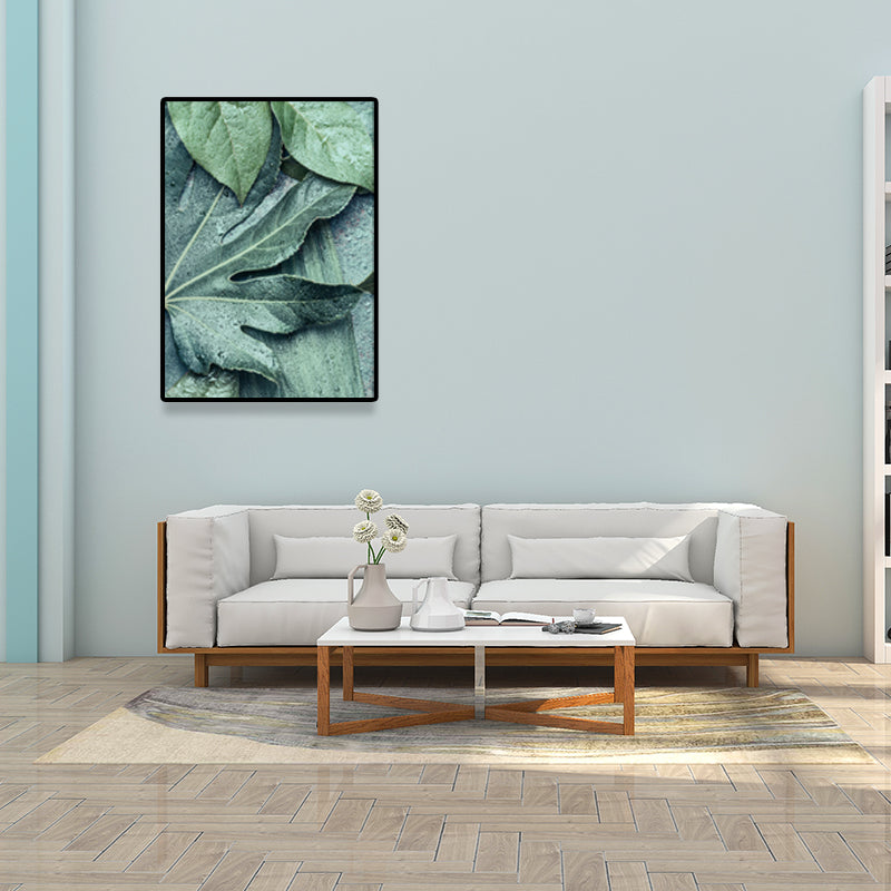 Farmhouse Leaf Print Wall Art Canvas Textured Green Wall Decoration for Family Room