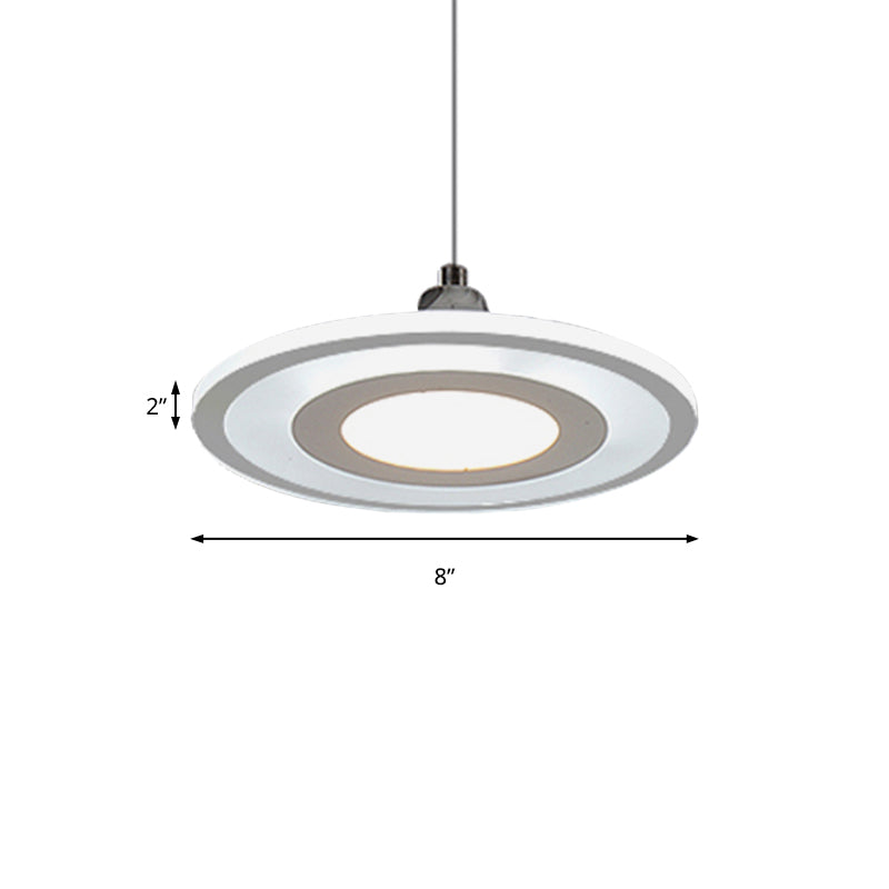 Pendentif contemporain LED Drop avec une nuance en acrylique Circle blanc plafond suspendu dans une lumière blanche extérieure chaude / blanche / intérieure