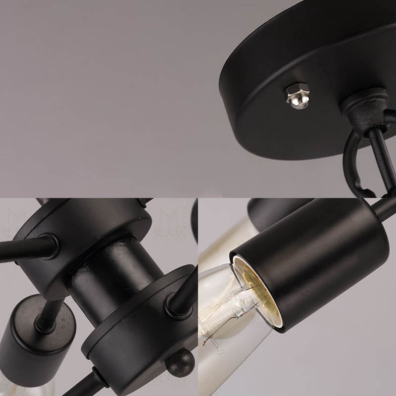6 Köpfe Kronleuchterlampe mit exponierten Glühbirnen -Antiquitätenstil Black Metall Deckenlampe über dem Tisch