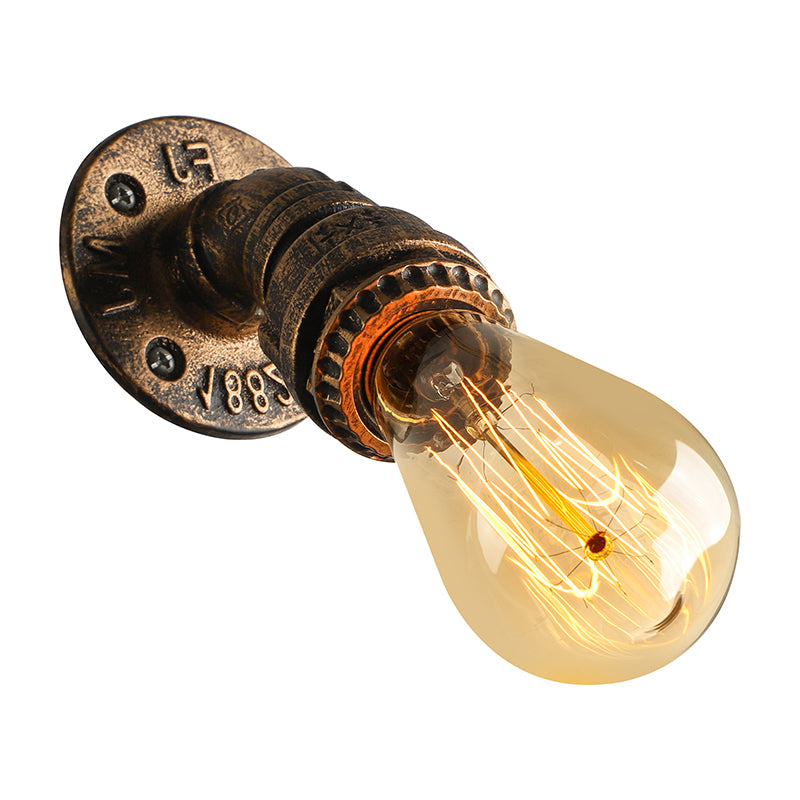1 Light Wall Lighting Farmhouse Style Open Bulb Iron Mini Wall Mount Light with Water Pipe in Bronze