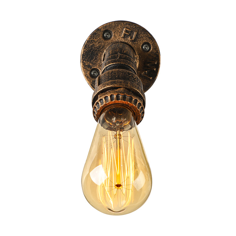 1 Light Wall Lighting Farmhouse Style Open Bulb Iron Mini Wall Mount Light with Water Pipe in Bronze