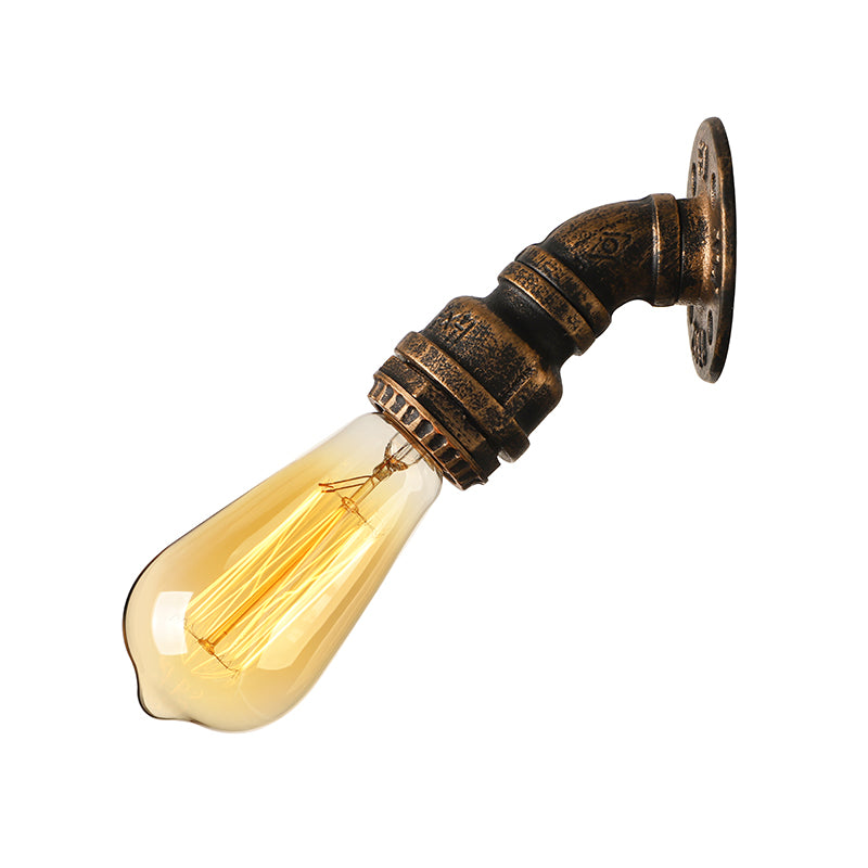 1 Light Wall Lighting Farmhouse Style Open Bulb Iron Mini Wall Mount Light with Water Pipe in Bronze