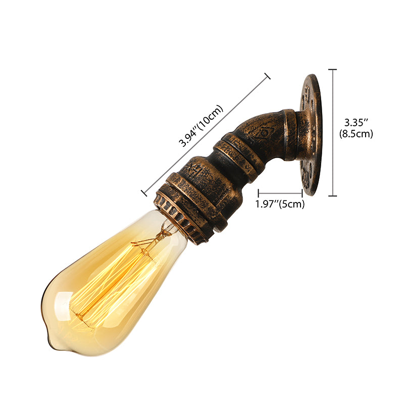 1 Light Wall Lighting Farmhouse Style Open Bulb Iron Mini Wall Mount Light with Water Pipe in Bronze