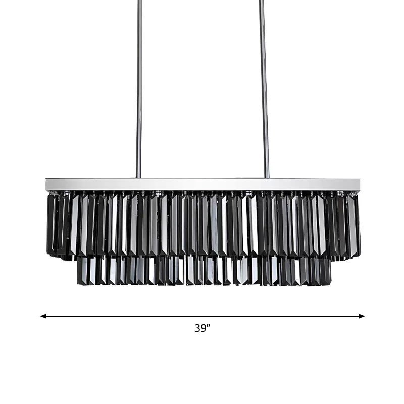 Rectangle Hanging Light Modern Smoke Gray Crystal Block 6/8/10 Heads Dining Room Chandelier Lamp