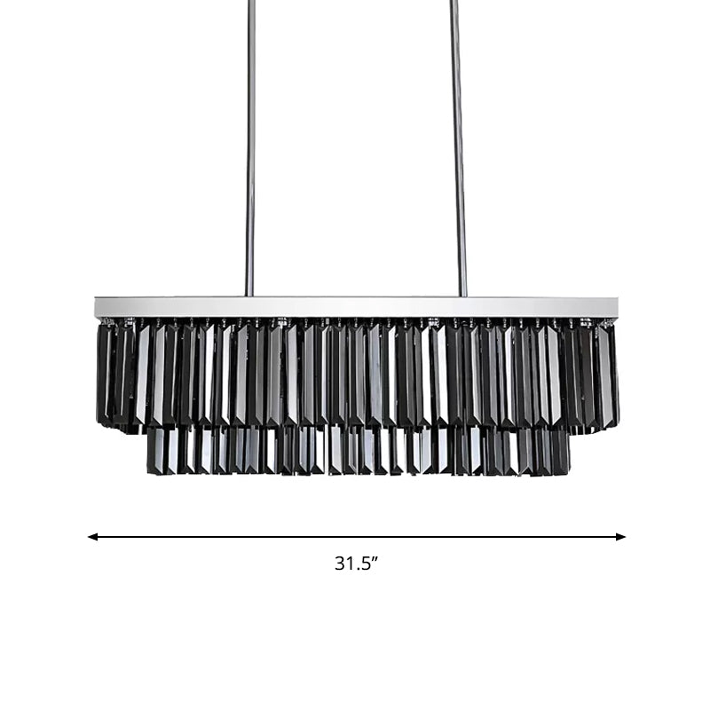 Rectangle Hanging Light Modern Smoke Gray Crystal Block 6/8/10 Heads Dining Room Chandelier Lamp