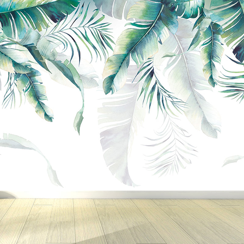 Tropical Banana Leaves Mural Soft Color Living Room Wall Art, Custom Size Available