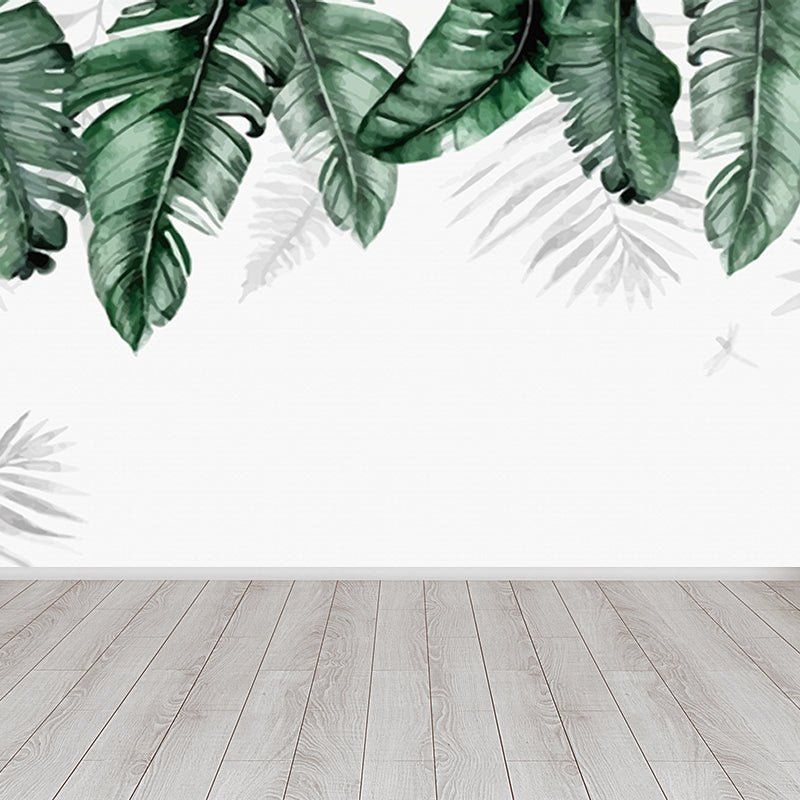 Tropical Banana Leaves Mural Soft Color Living Room Wall Art, Custom Size Available