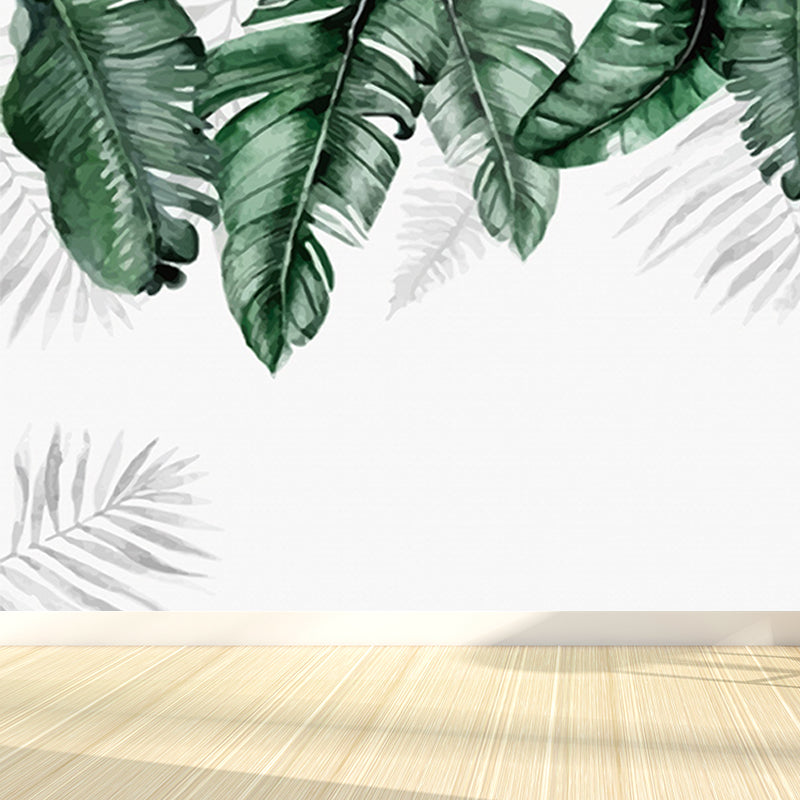 Tropical Banana Leaves Mural Soft Color Living Room Wall Art, Custom Size Available