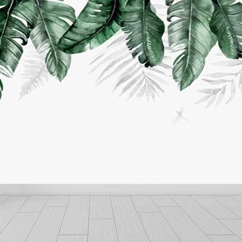 Tropical Banana Leaves Mural Soft Color Living Room Wall Art, Custom Size Available