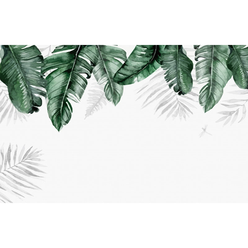 Tropical Banana Leaves Mural Soft Color Living Room Wall Art, Custom Size Available