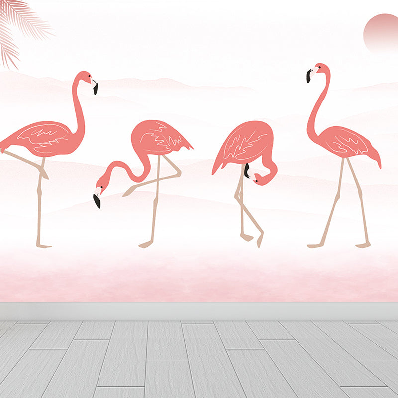 Modern Wild Flamingos Mural Decal Pink Waterproofing Wall Covering for Guest Room
