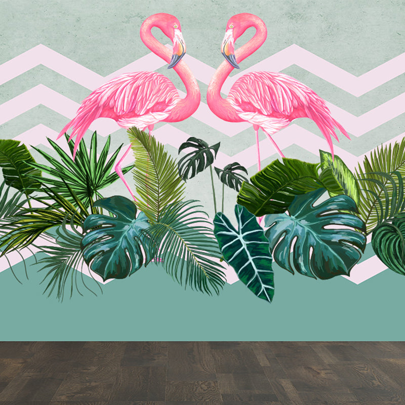 Modern Wild Flamingos Mural Decal Pink Waterproofing Wall Covering for Guest Room