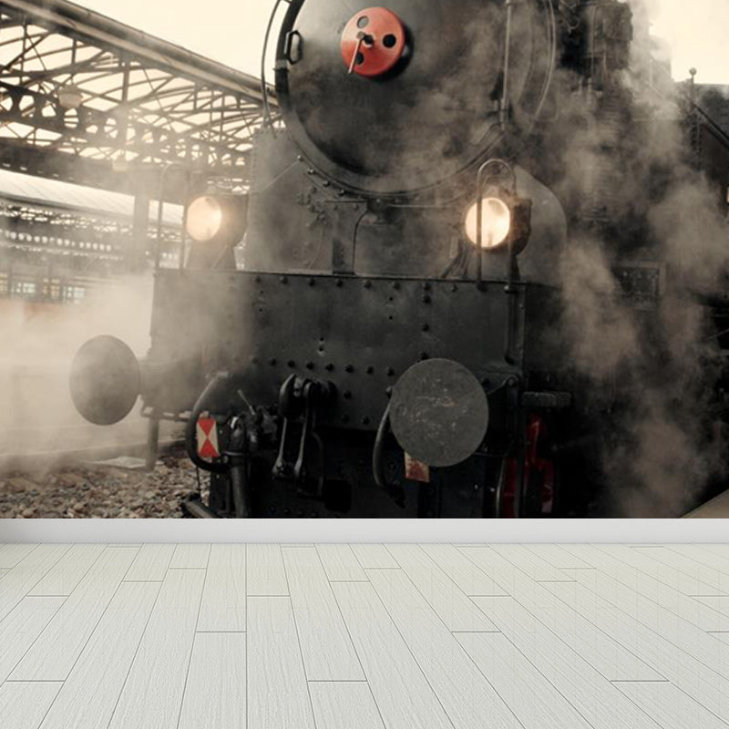 Imposing Train View Mural Decal for Guest Room, Soft Color, Custom Size Available