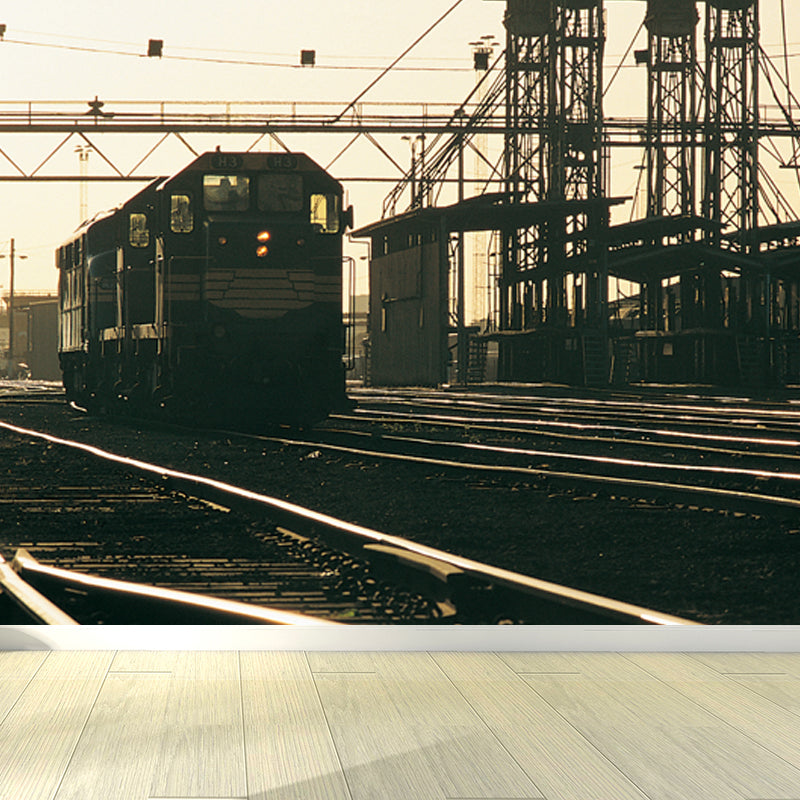 Imposing Train View Mural Decal for Guest Room, Soft Color, Custom Size Available