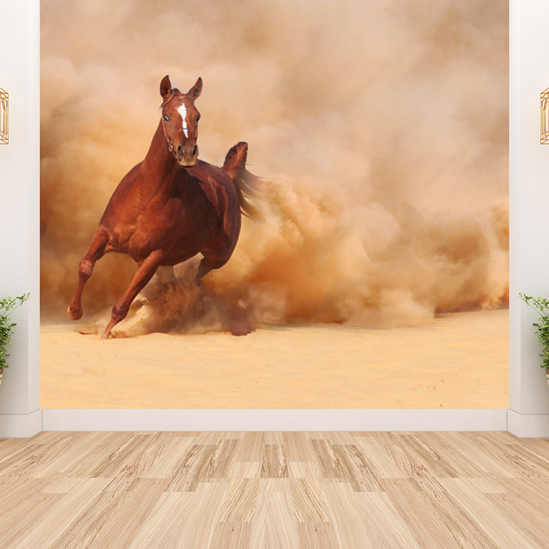 Running Horse Scenery Mural Decal for Girls Bedroom, Brown, Custom Size Available