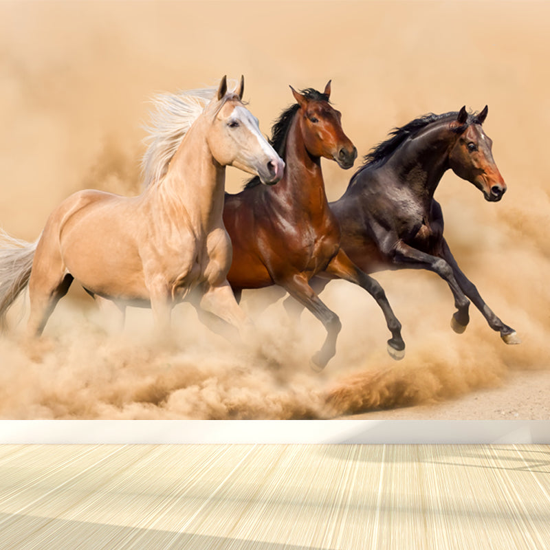 Running Horse Scenery Mural Decal for Girls Bedroom, Brown, Custom Size Available