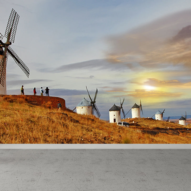 Extra Large Windmill Mural Brown Non-Woven Wall Art for Home Decor, Personalised