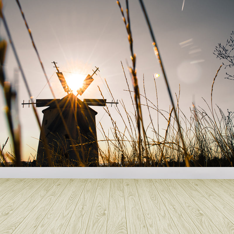 Extra Large Windmill Mural Brown Non-Woven Wall Art for Home Decor, Personalised