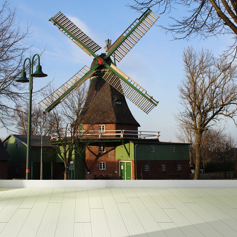 Extra Large Windmill Mural Brown Non-Woven Wall Art for Home Decor, Personalised