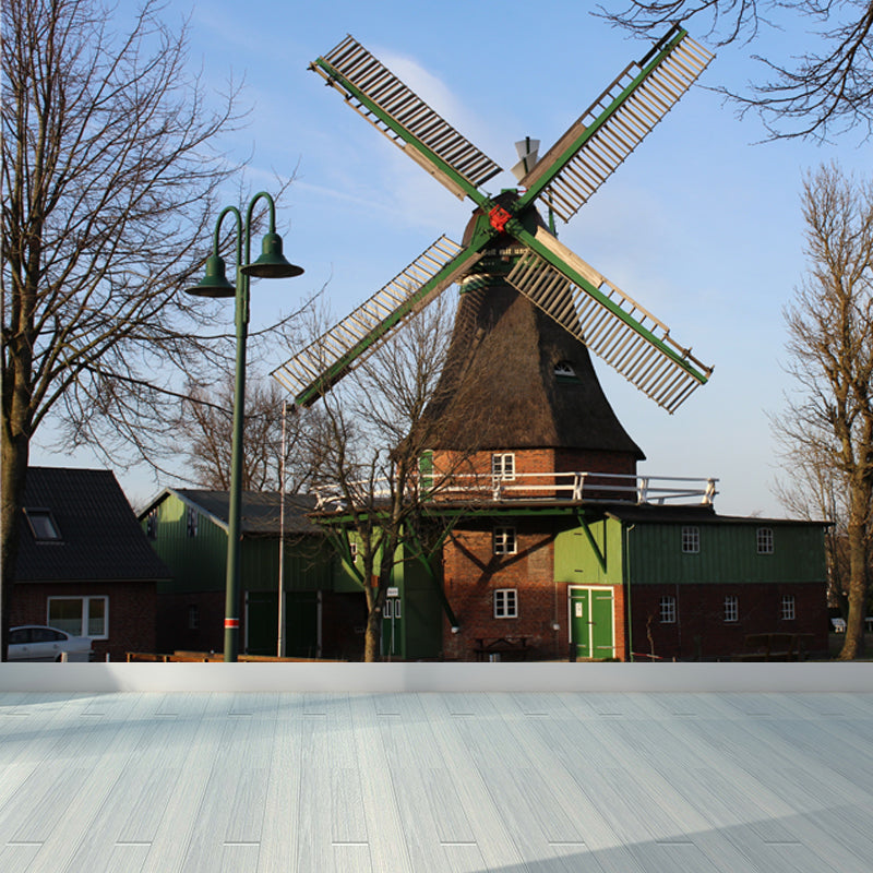 Extra Large Windmill Mural Brown Non-Woven Wall Art for Home Decor, Personalised