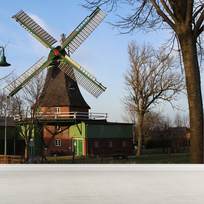 Extra Large Windmill Mural Brown Non-Woven Wall Art for Home Decor, Personalised