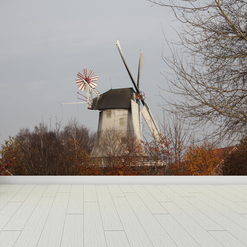 Extra Large Windmill Mural Brown Non-Woven Wall Art for Home Decor, Personalised
