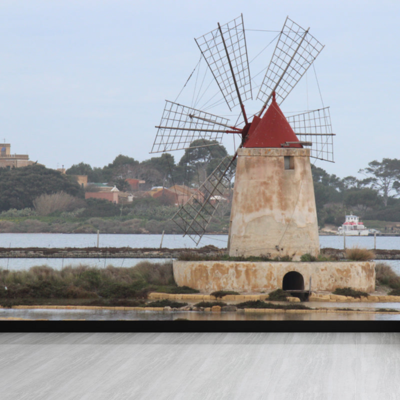 Extra Large Windmill Mural Brown Non-Woven Wall Art for Home Decor, Personalised