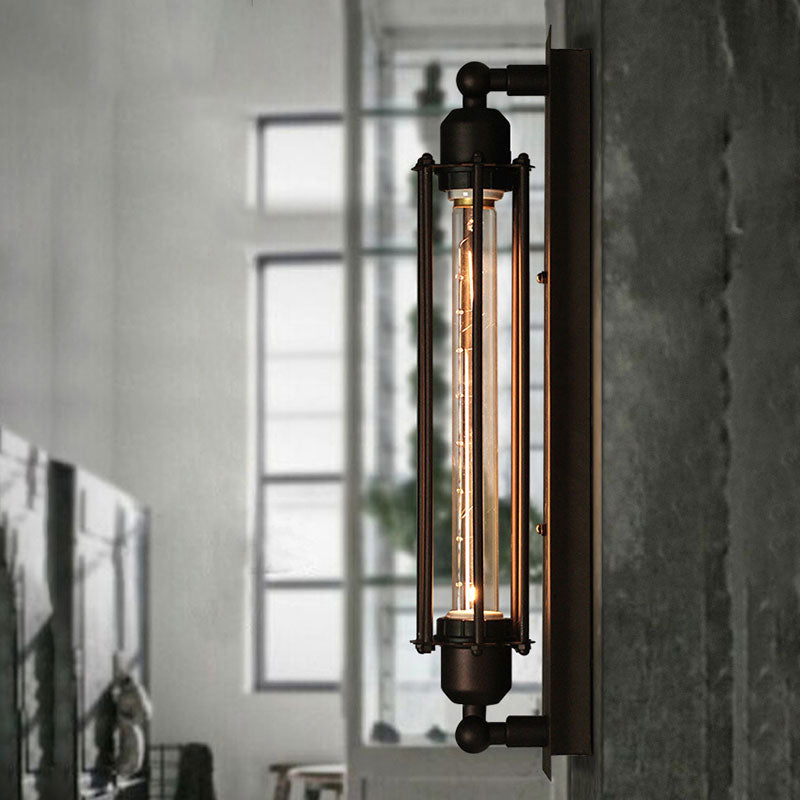1 Light Linear Wall Sconce with Wire Frame Industrial Black/Silver Metallic Wall Mount Light for Bedroom