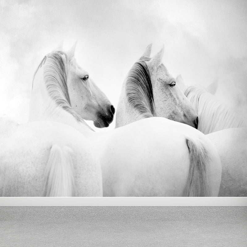 Big White Horse Print Mural Wallpaper Decorative Contemporary Living Room Wall Art