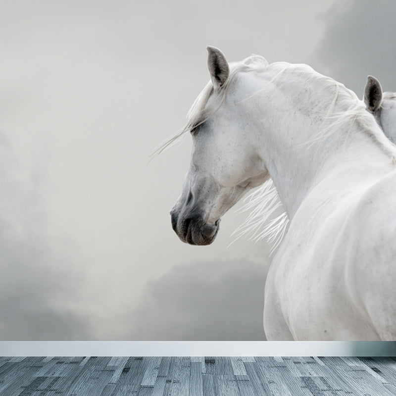 Big White Horse Print Mural Wallpaper Decorative Contemporary Living Room Wall Art
